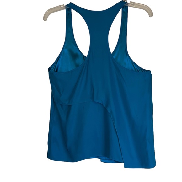 Parker Women’s Blue 100% Silk Asymmetrical Seam Racerback Tank Top Sz M - Picture 11 of 14